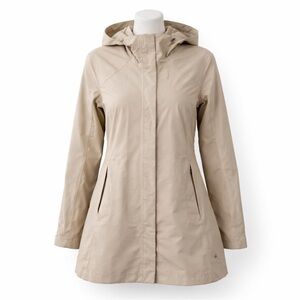 Size L MEC Women’s Nola Rain Jacket Beige Hooded Waterproof Coat